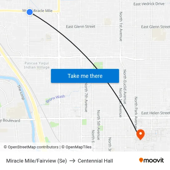 Miracle Mile/Fairview (Se) to Centennial Hall map