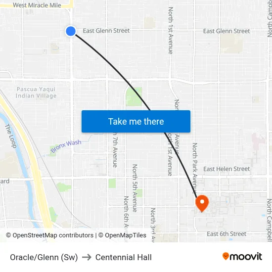 Oracle/Glenn (Sw) to Centennial Hall map