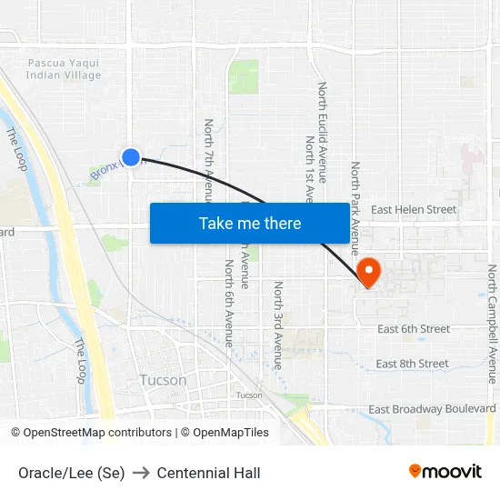 Oracle/Lee (Se) to Centennial Hall map