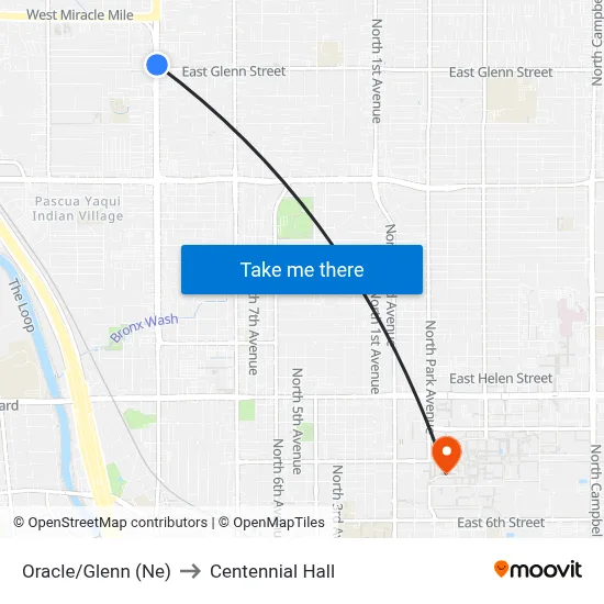 Oracle/Glenn (Ne) to Centennial Hall map