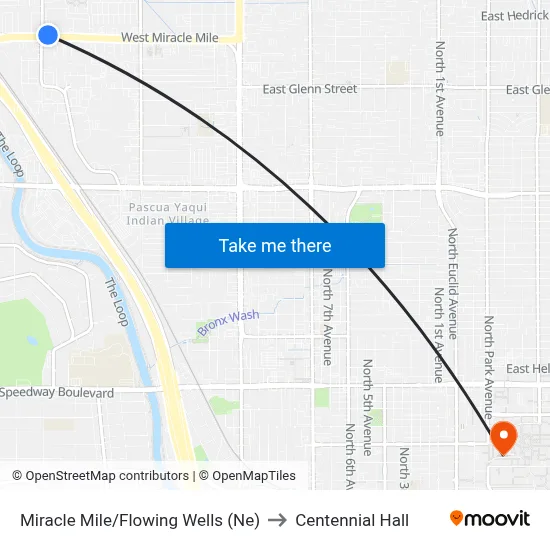 Miracle Mile/Flowing Wells (Ne) to Centennial Hall map