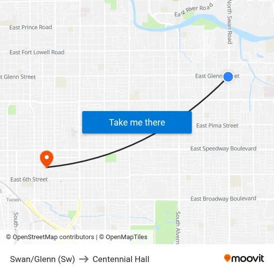 Swan/Glenn (Sw) to Centennial Hall map
