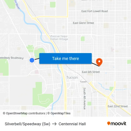 Silverbell/Speedway (Sw) to Centennial Hall map