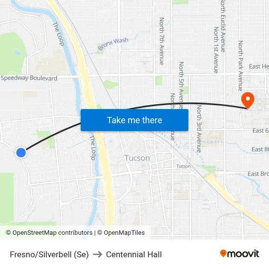 Fresno/Silverbell (Se) to Centennial Hall map