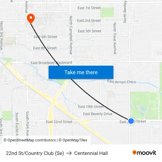 22nd St/Country Club (Se) to Centennial Hall map