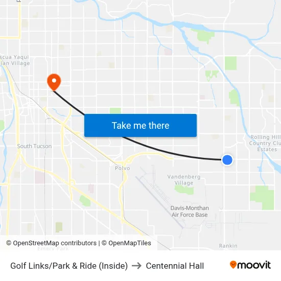 Golf Links/Park & Ride (Inside) to Centennial Hall map