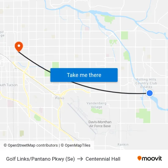Golf Links/Pantano Pkwy (Se) to Centennial Hall map