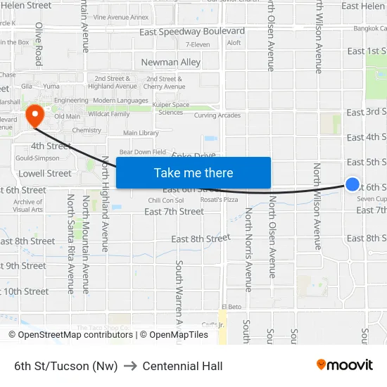 6th St/Tucson (Nw) to Centennial Hall map