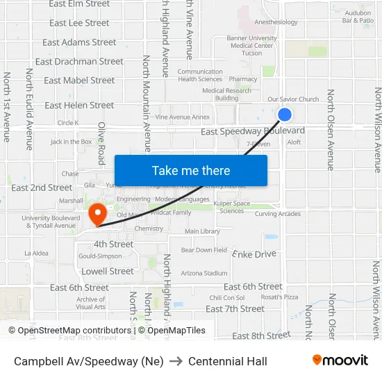 Campbell Av/Speedway (Ne) to Centennial Hall map