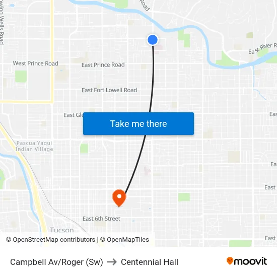 Campbell Av/Roger (Sw) to Centennial Hall map
