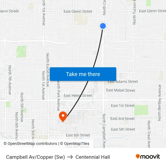 Campbell Av/Copper (Sw) to Centennial Hall map