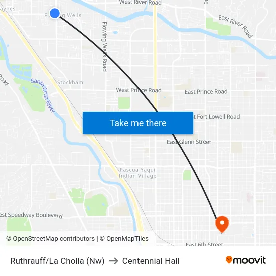 Ruthrauff/La Cholla (Nw) to Centennial Hall map