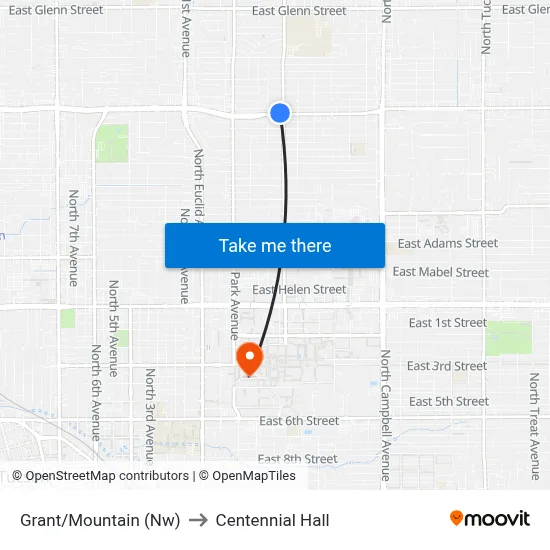 Grant/Mountain (Nw) to Centennial Hall map