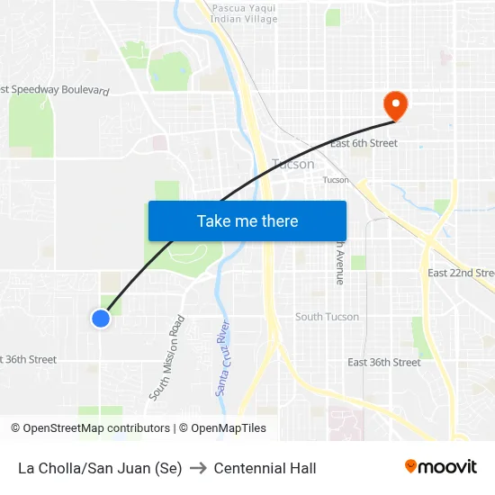 La Cholla/San Juan (Se) to Centennial Hall map