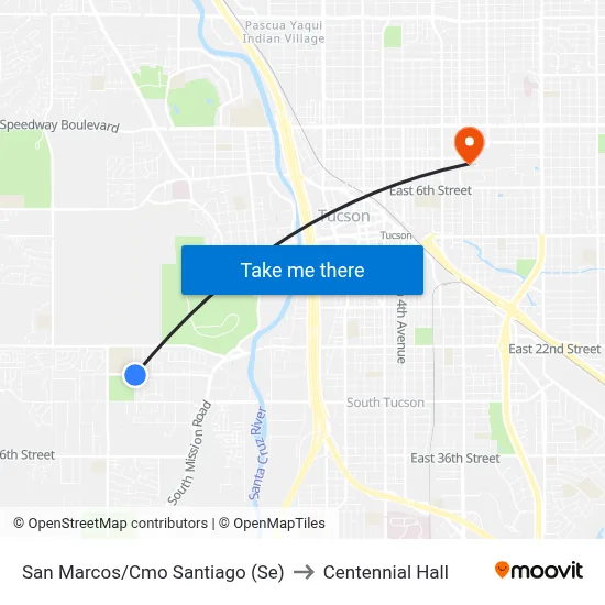 San Marcos/Cmo Santiago (Se) to Centennial Hall map