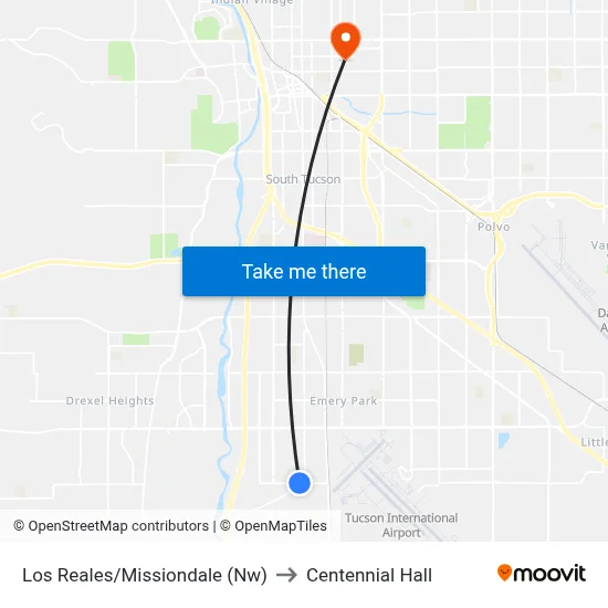 Los Reales/Missiondale (Nw) to Centennial Hall map