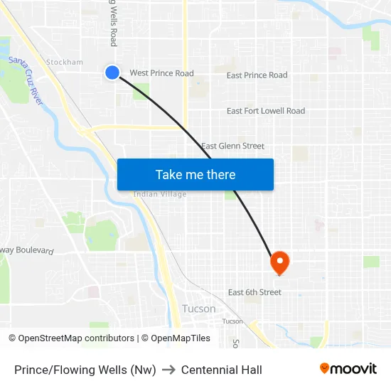 Prince/Flowing Wells (Nw) to Centennial Hall map