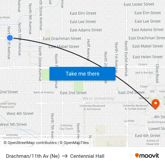 Drachman/11th Av (Ne) to Centennial Hall map