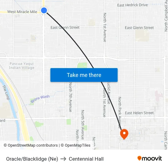 Oracle/Blacklidge (Ne) to Centennial Hall map