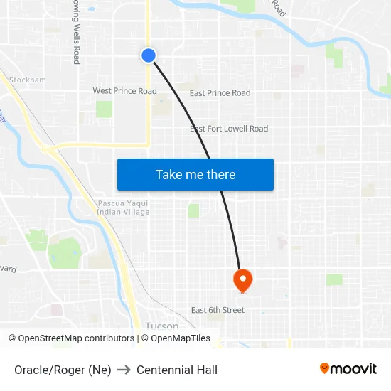 Oracle/Roger (Ne) to Centennial Hall map