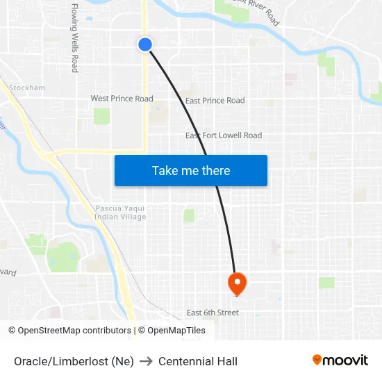 Oracle/Limberlost (Ne) to Centennial Hall map
