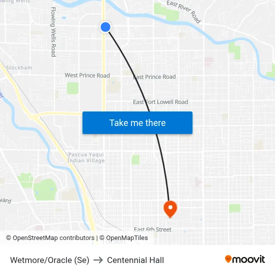 Wetmore/Oracle (Se) to Centennial Hall map