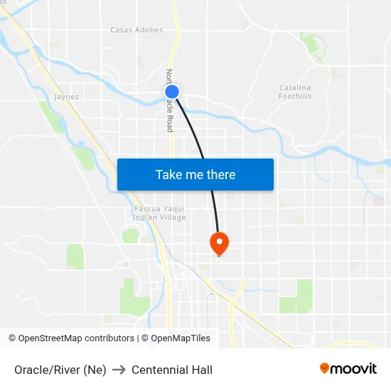 Oracle/River (Ne) to Centennial Hall map