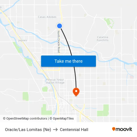 Oracle/Las Lomitas (Ne) to Centennial Hall map