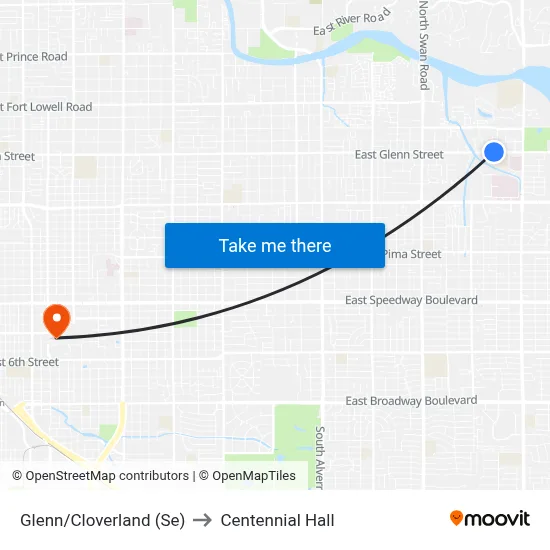 Glenn/Cloverland (Se) to Centennial Hall map
