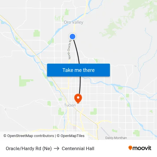 Oracle/Hardy Rd (Ne) to Centennial Hall map
