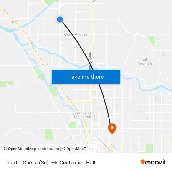Ina/La Cholla (Se) to Centennial Hall map