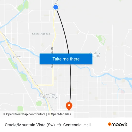 Oracle/Mountain Vista (Sw) to Centennial Hall map