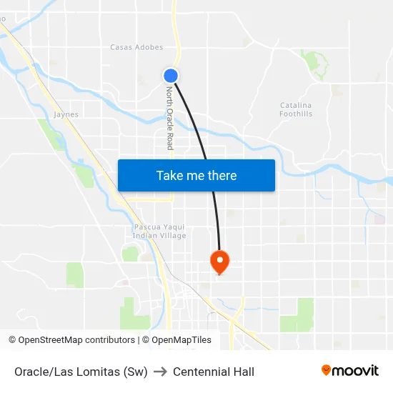 Oracle/Las Lomitas (Sw) to Centennial Hall map