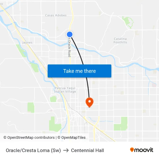 Oracle/Cresta Loma (Sw) to Centennial Hall map