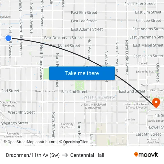 Drachman/11th Av (Sw) to Centennial Hall map