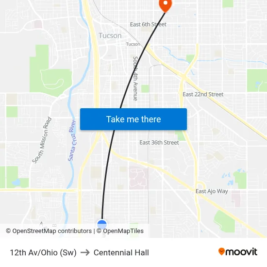 12th Av/Ohio (Sw) to Centennial Hall map