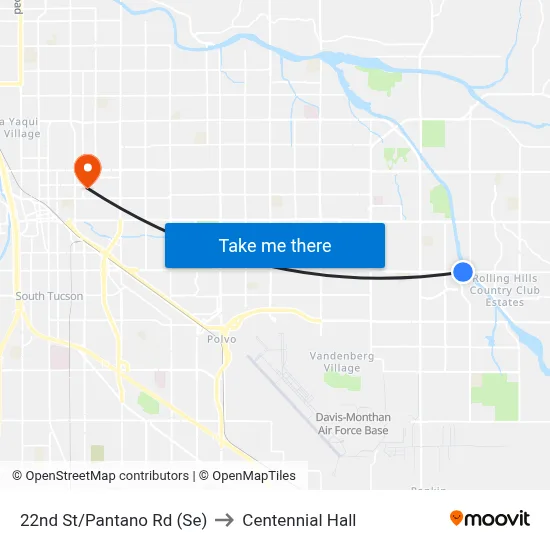 22nd St/Pantano Rd (Se) to Centennial Hall map