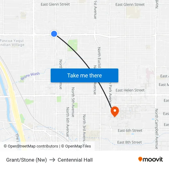 Grant/Stone (Nw) to Centennial Hall map