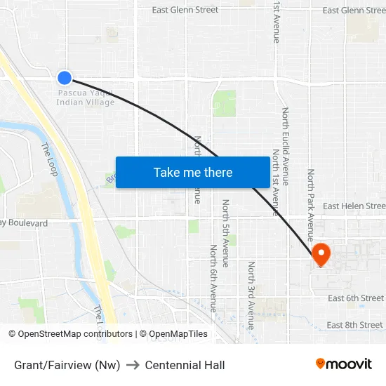 Grant/Fairview (Nw) to Centennial Hall map