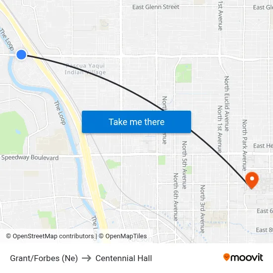 Grant/Forbes (Ne) to Centennial Hall map