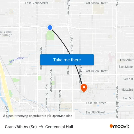 Grant/6th Av (Se) to Centennial Hall map