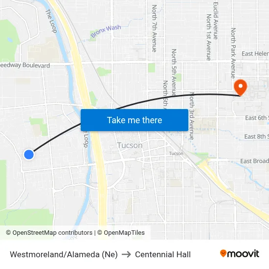 Westmoreland/Alameda (Ne) to Centennial Hall map