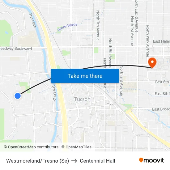 Westmoreland/Fresno (Se) to Centennial Hall map