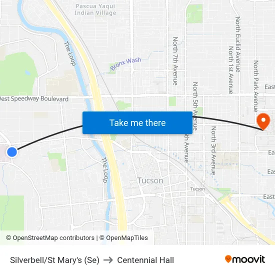 Silverbell/St Mary's (Se) to Centennial Hall map