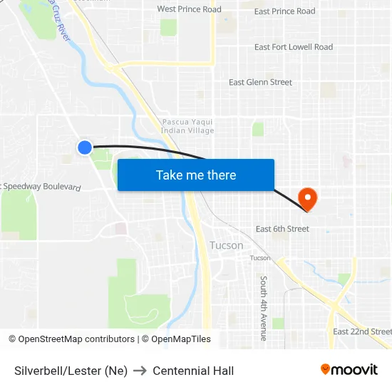 Silverbell/Lester (Ne) to Centennial Hall map
