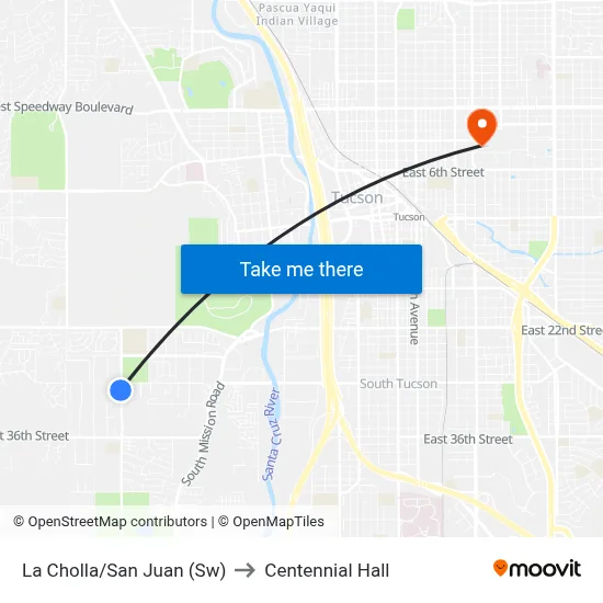 La Cholla/San Juan (Sw) to Centennial Hall map