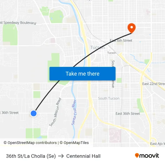 36th St/La Cholla (Se) to Centennial Hall map