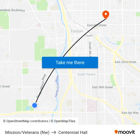 Mission/Veterans (Nw) to Centennial Hall map