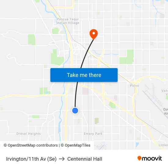 Irvington/11th Av (Se) to Centennial Hall map