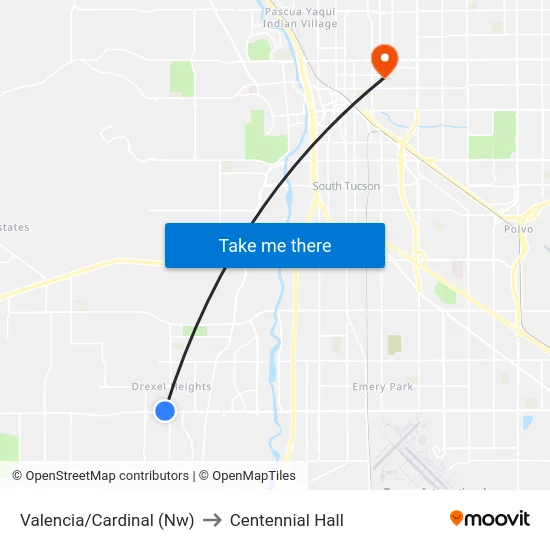 Valencia/Cardinal (Nw) to Centennial Hall map